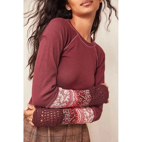 Free People | In The Mix Cuff Tee Rio Vino Purple Thermal Size Medium - Picture 1 of 10